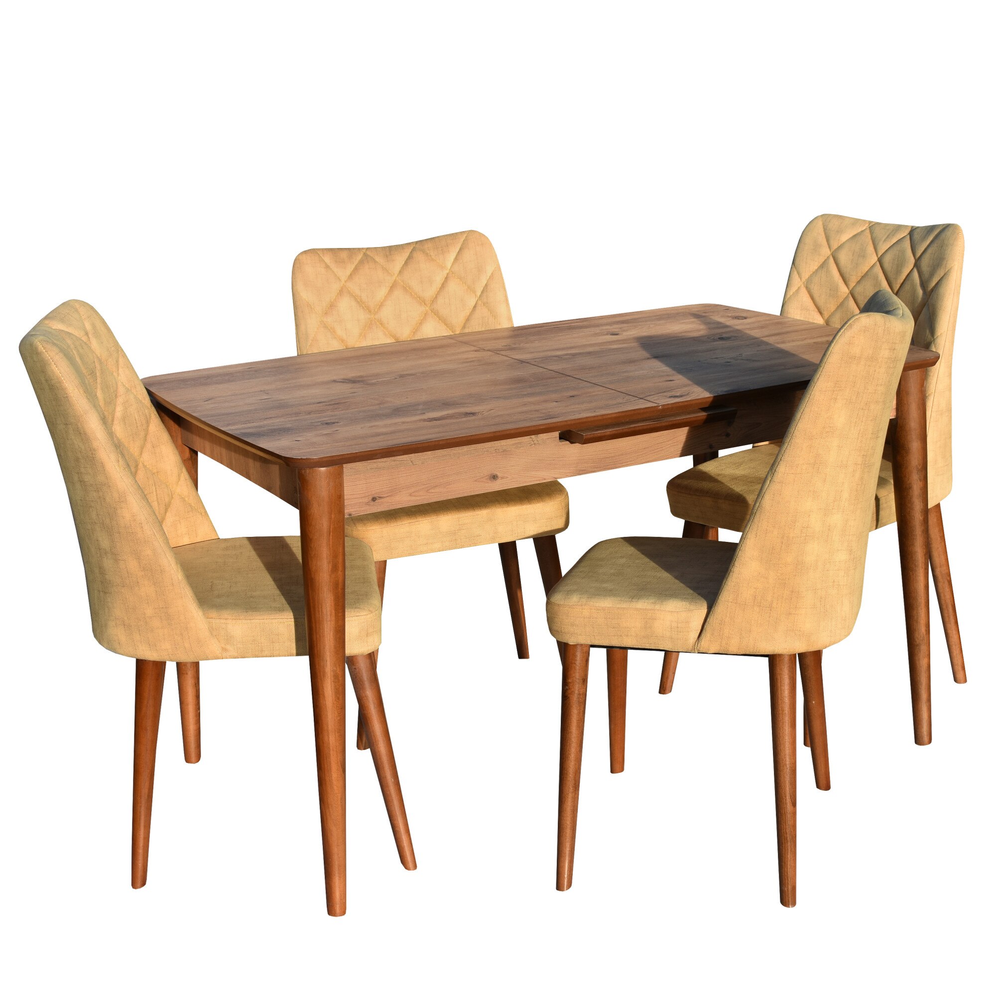 Set Masa Extensibila, SM828, cu 4 scaune tapitate, Nuc + Crem