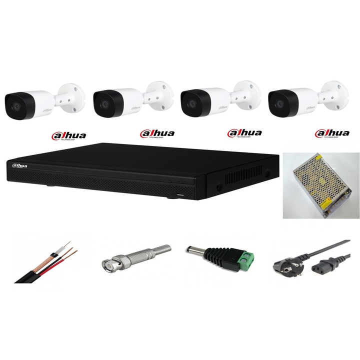 Sistem supraveghere mixt audio-video 4 camere Turbo HD 2MP, accesorii incluse
