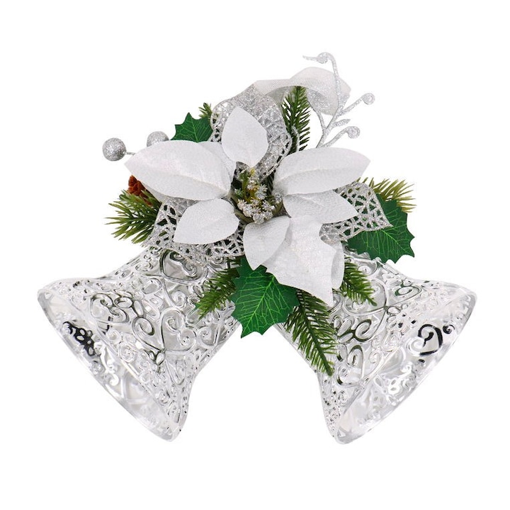 Коледна украса тип камбанка със сребърно цвете SYHHB-0319152