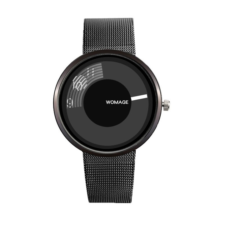 Ceas WoMaGe Unisex Quartz Casual Elegant Negru, PN999953NU, curea din metal (mesh), afisaj Analog