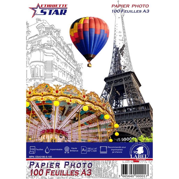 Set de 100 Coli Hartie Foto A3 EtiquetteStar Premium High Glossy 180g