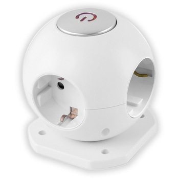 Prelungitor Entac PowerBall, forma minge, 4 prize Schuko, 2x2.1A 1.5m 3G1.5 Prelungitor Entac PowerBall, forma minge, 4 prize Schuko, 2x2.1A 1.5m 3G1.5