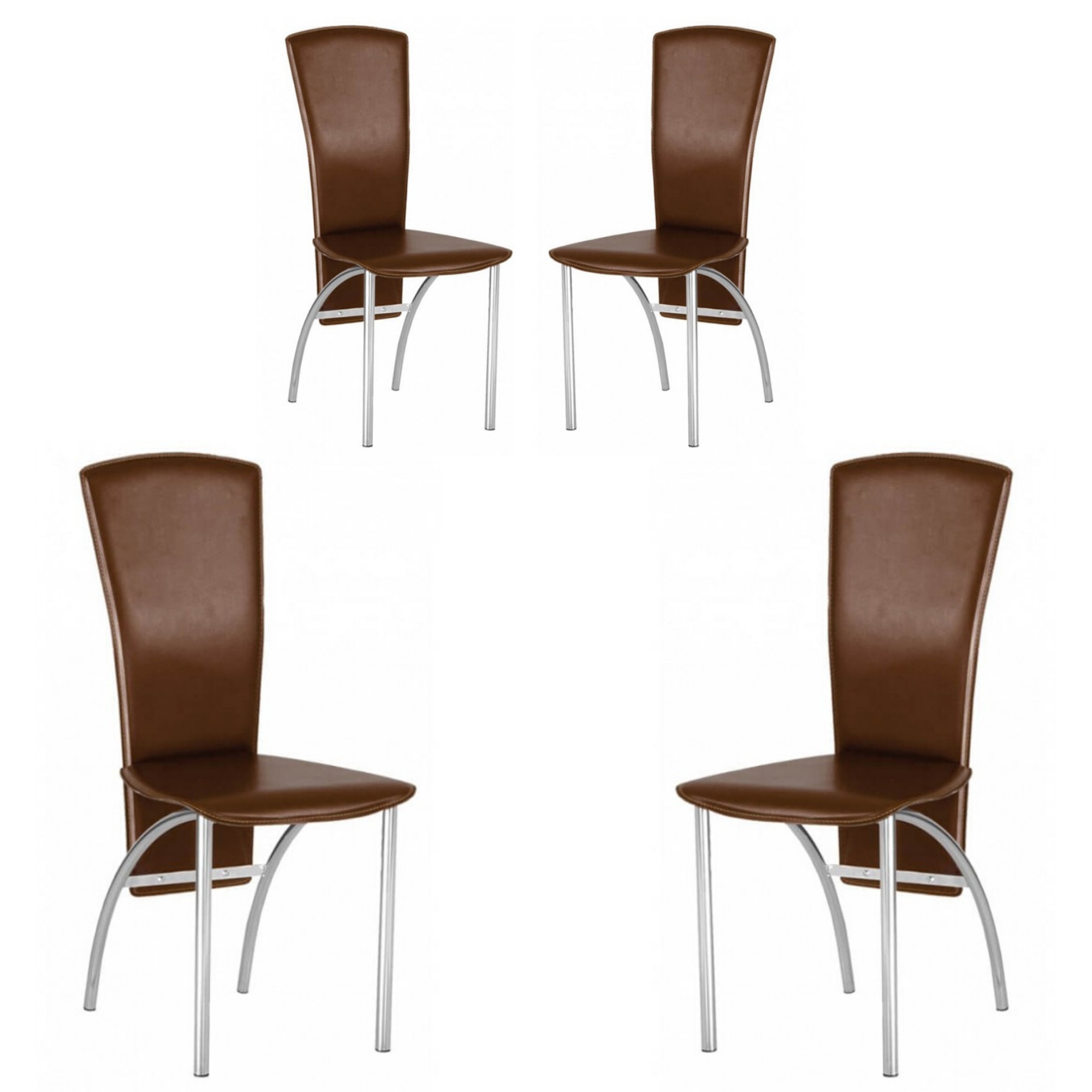 Set 4 scaune dining MF Amely, cadru cromat, PU, maro