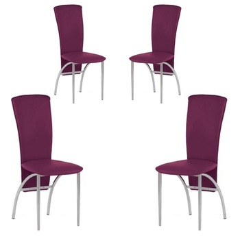 Set 4 scaune dining MF Amely, cadru cromat, PU, mov