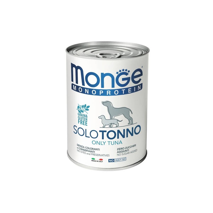 Hrana monoproteica pentru caini, Monge Solo tonno (ton) 400g