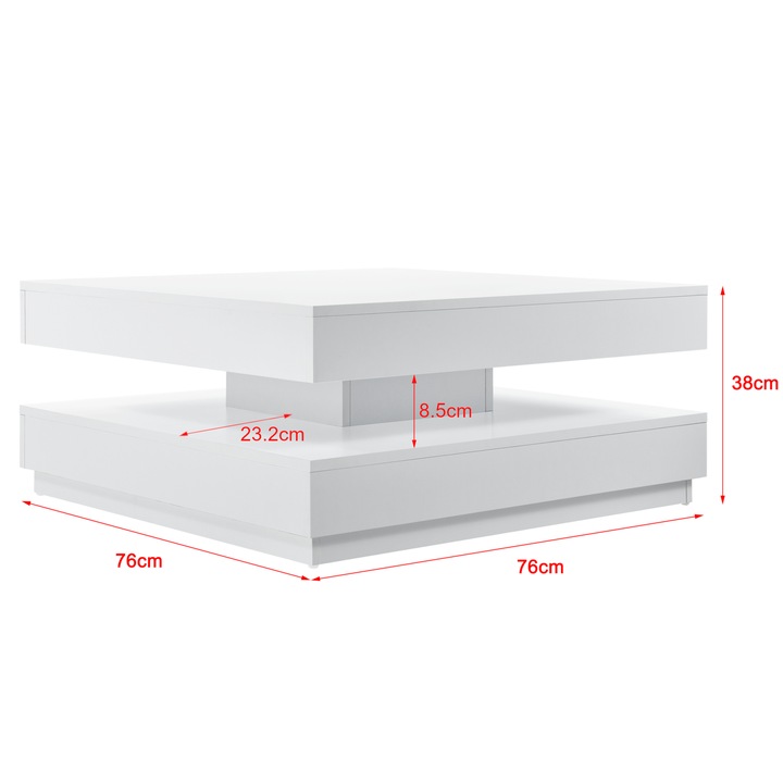 Masuta cafea, en.casa, Florenz, 76 x 76 x 38 cm, pal, alb, cu blat rotativ