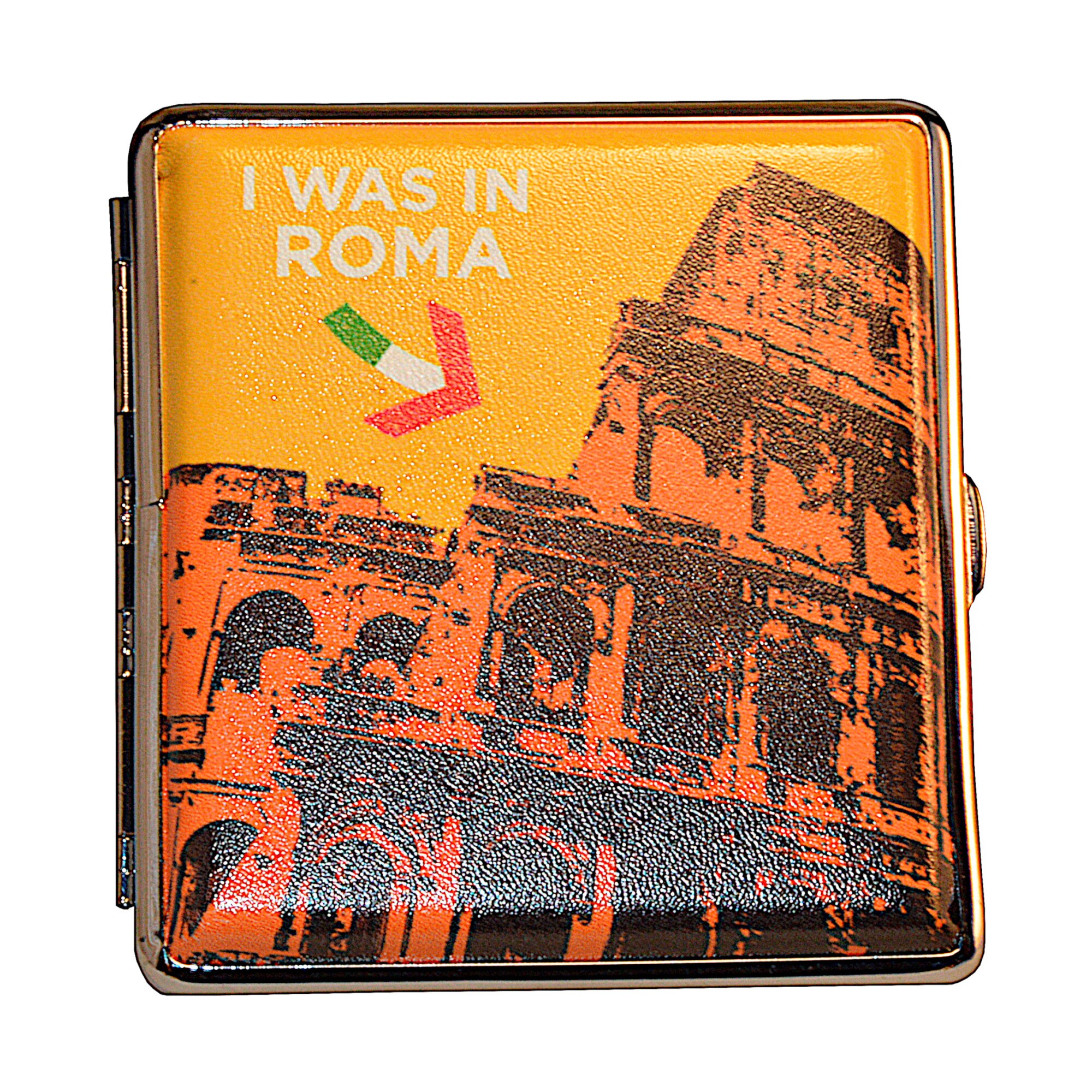 Tabachera portocalie 20 tigari king size, cu elastic, I was in Roma