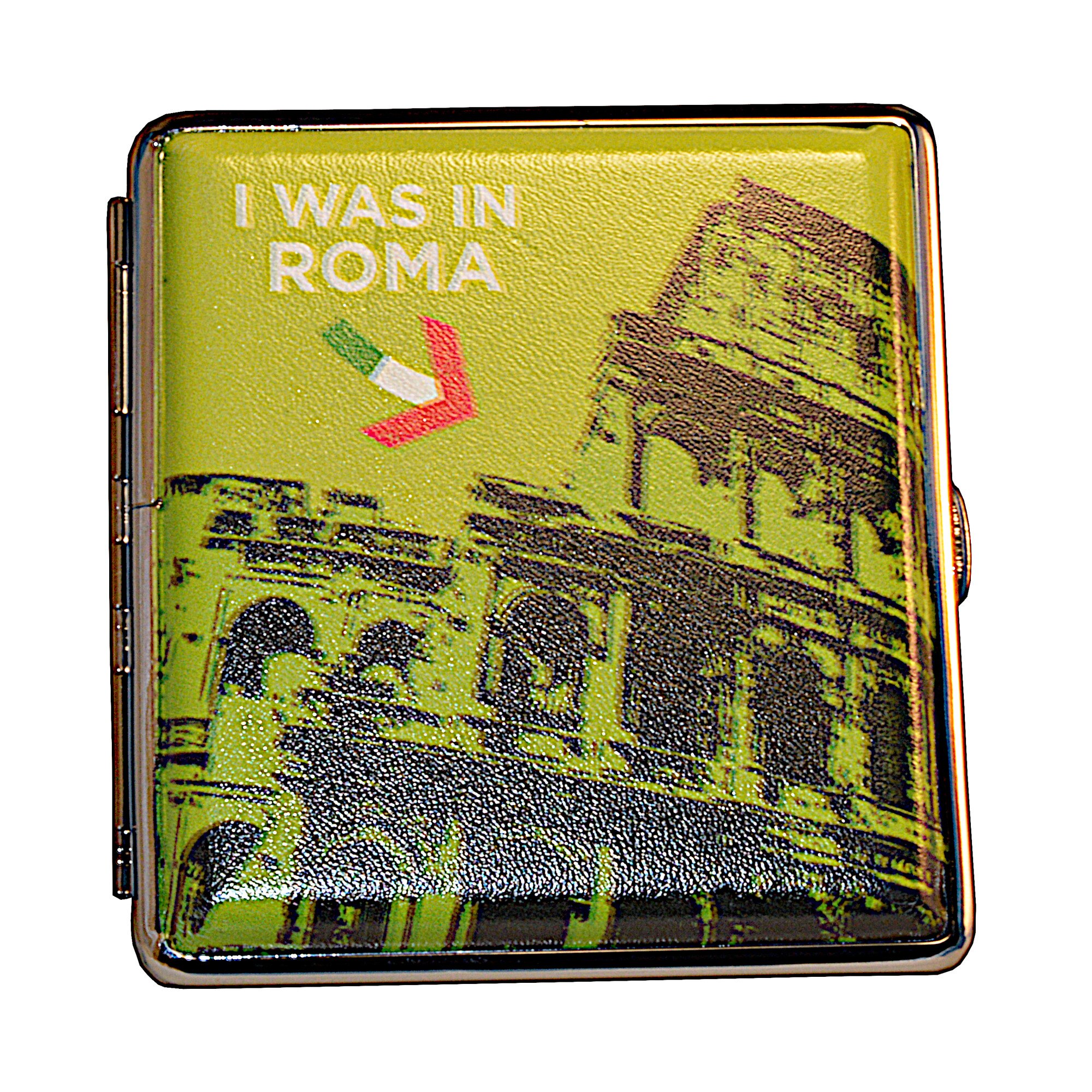 Tabachera verde 20 tigari king size, cu elastic, I was in Roma