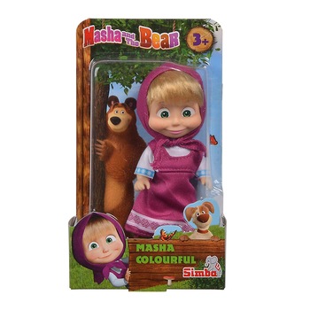 Papusa Masha, Simba Toys, Masha and the Bear +3, 12 cm, Violet Papusa Masha, Simba Toys, Masha and the Bear +3, 12 cm, Violet