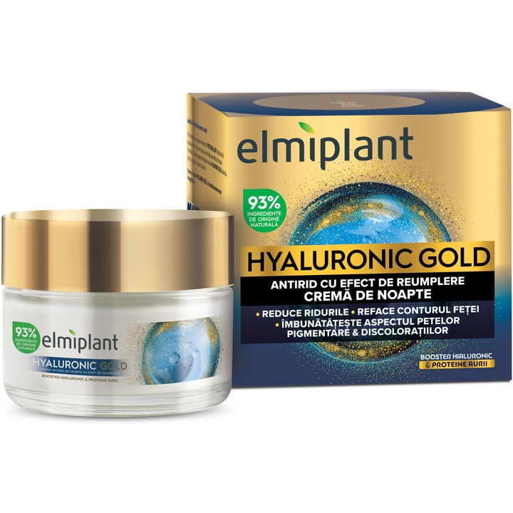 Crema de noapte Elmiplant Hyaluronic Gold, Femei, 50 ml