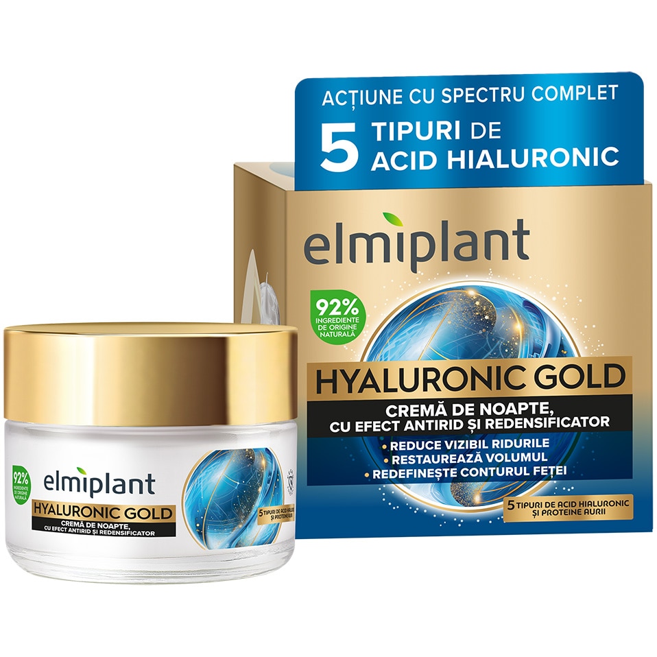 Collana premium rich cream New ③ Crema de noapte Elmiplant Hyaluronic Gold, Femei, 50 ml