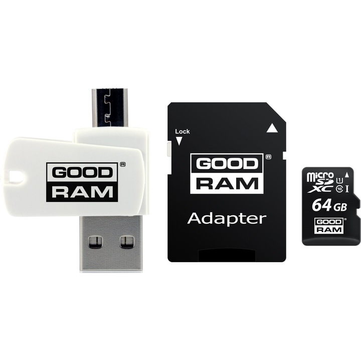 Карта и адаптер, GoodRam All in One, MicroSDXC, 64 GB, Class 10, UHS-I/U1