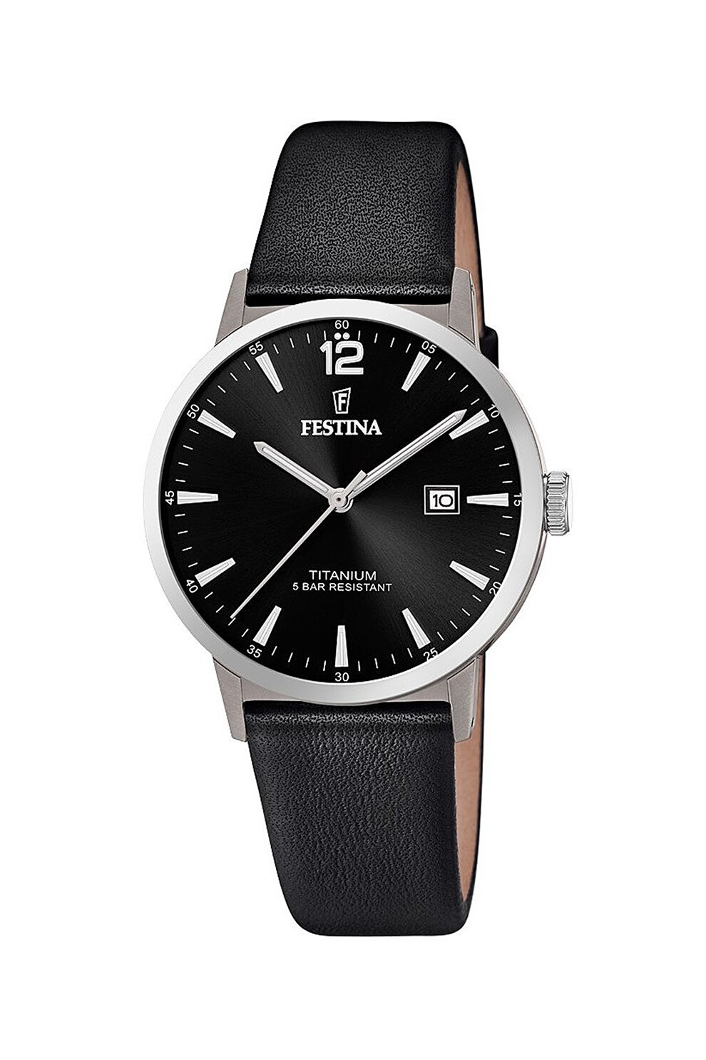 Festina, Ceas cu o curea de piele, Negru/Argintiu/Alb