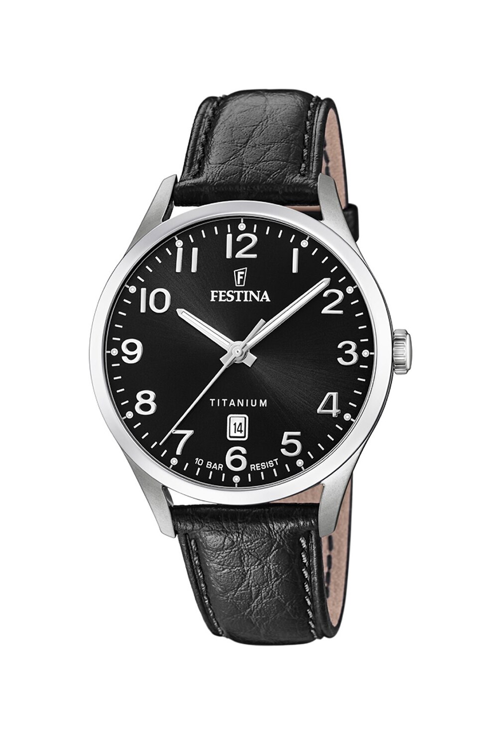 Festina, Ceas cu o curea din piele, Negru/Argintiu
