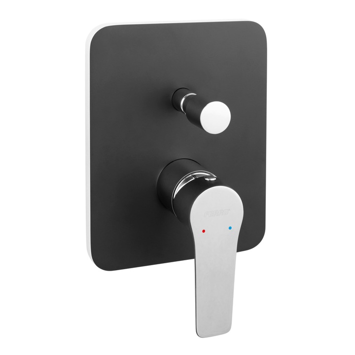 Baterie cada-dus, Ferro, Adore, Incastrata, cartus ceramic 40 mm, 2 functii, negru/crom