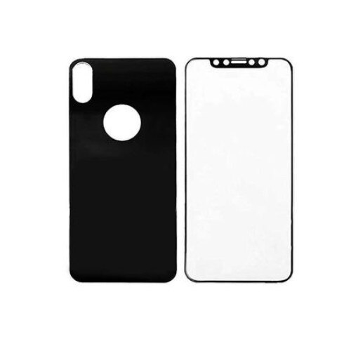 Folie de protectie fata spate tempered glass pentru iPhone X / Xs, kit montare, Negru-transparent