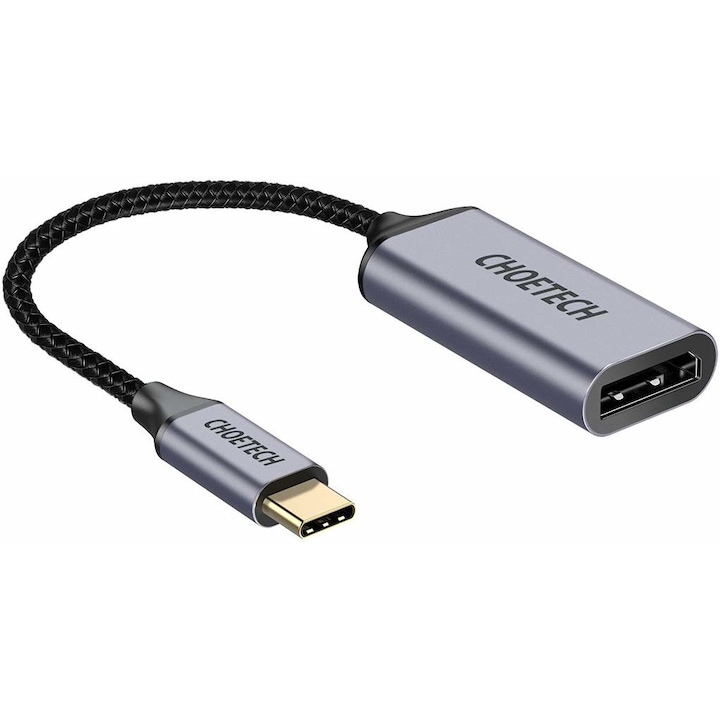 Adaptor USB-C la DisplayPort, CHOETECH, compatibil Thunderbolt 3, 4K 60Hz, Gri