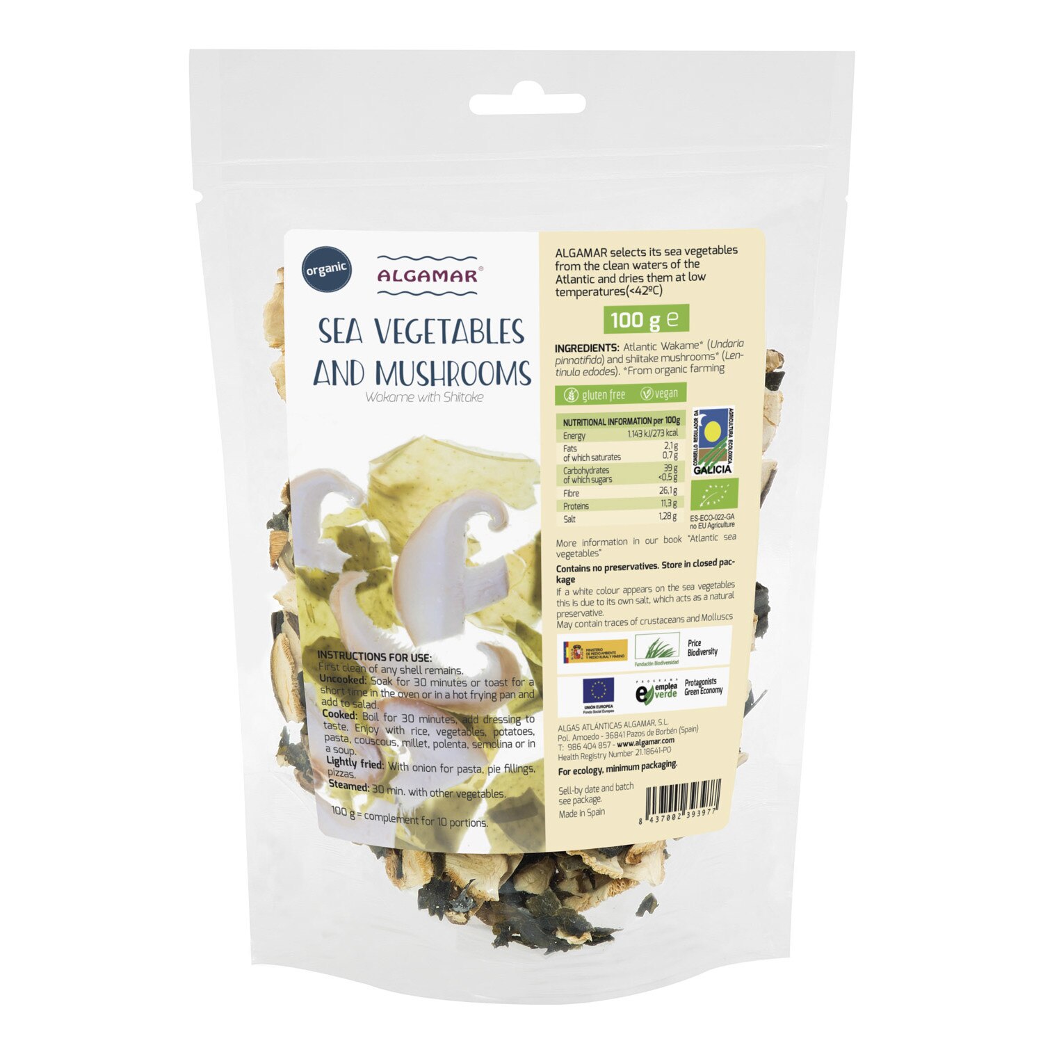 Alge marine cu ciuperci shiitake raw 100g