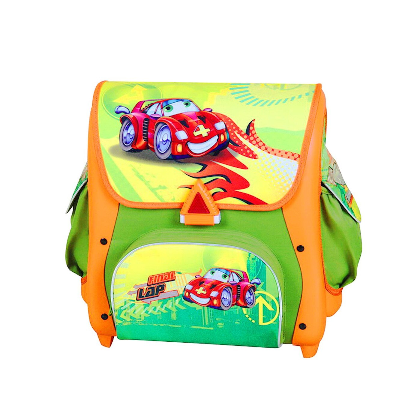 Rucsac ergonomic cu elemente de reflectie, sistem Air Flow, bretele reglabile, verde/portocaliu