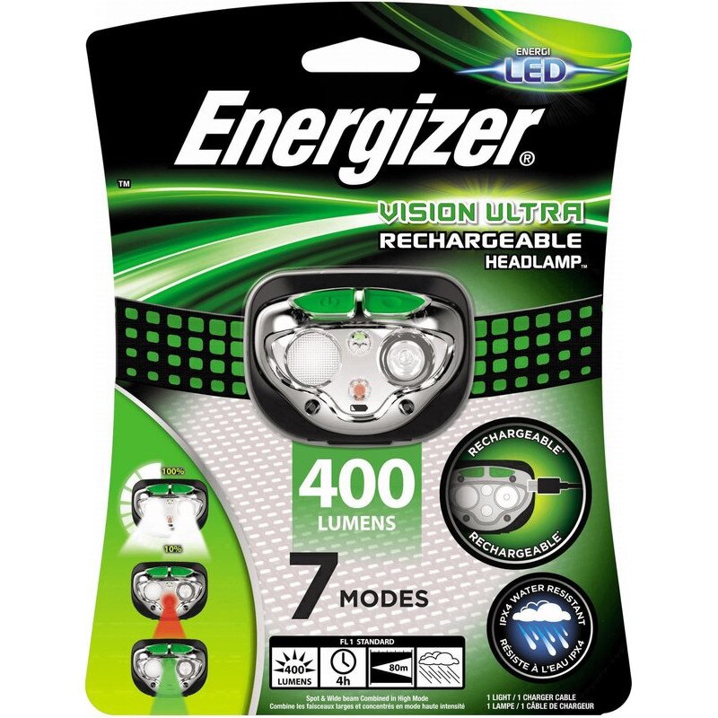 Lanterna de cap reincarcabila Energizer Vision Ultra LED, 400 lumeni, 7 moduri