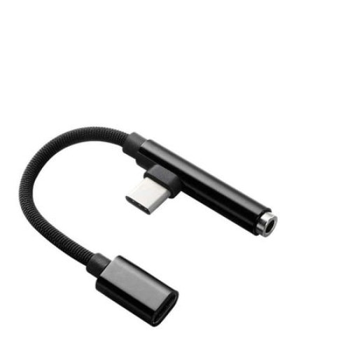 Adaptor 2 in1, casti si charger, USB Type C, 3.5 mm jack, splitter, Negru