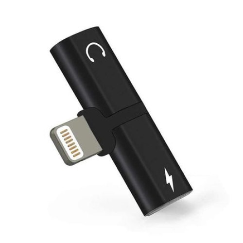 Adaptor 2 in 1 iPhone, iPad, Lightning, casti si charger, Splitter, Negru