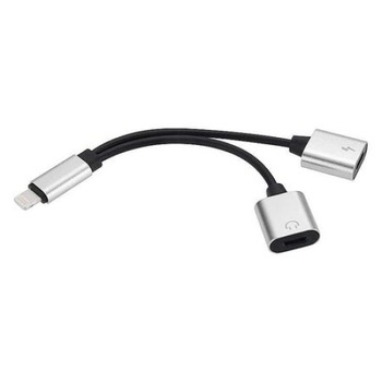 Adaptor 2in1 iPhone, iPad, Lightning, casti si charger, splitter, Argintiu/Negru Adaptor 2in1 iPhone, iPad, Lightning, casti si charger, splitter, Argintiu/Negru