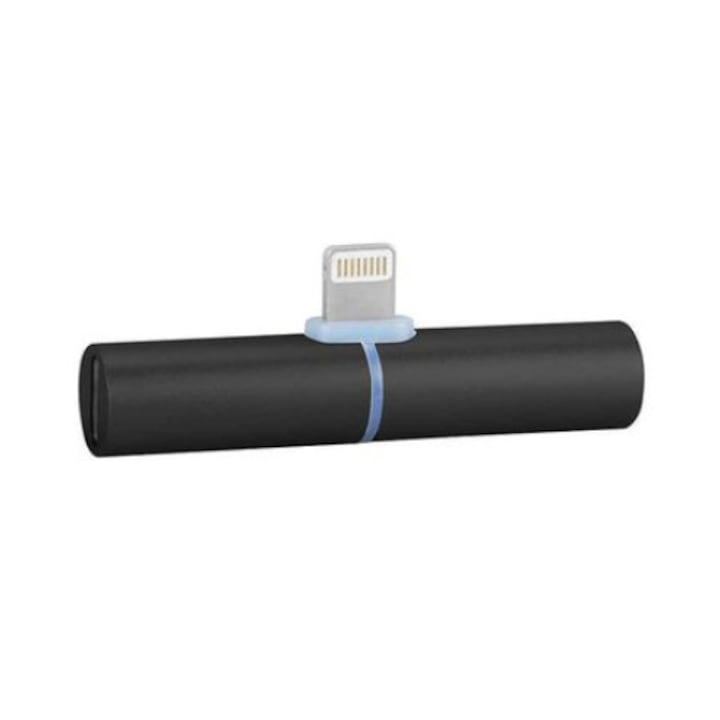Soho Splitter Lightning 2 az 1-ben adapter, iPhone-hoz, iPad-hez, 3,5 mm-es jack, fejhallgatóhoz és töltőhöz, fekete