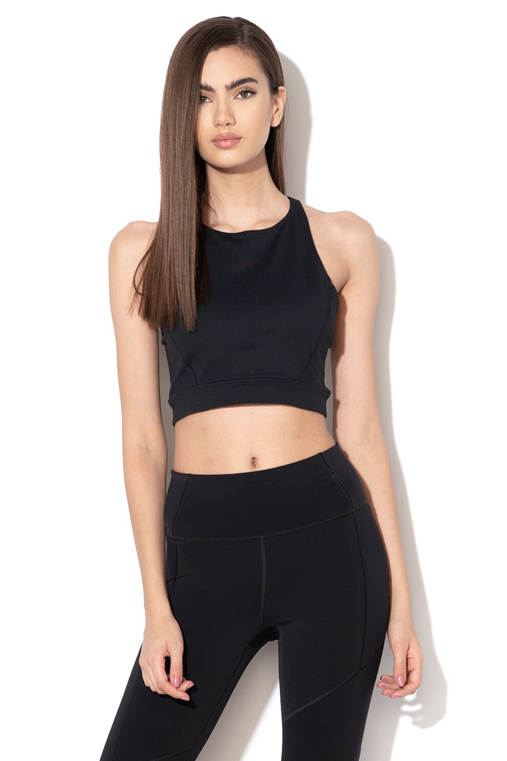 Under Armour, Bustiera crop elastica, pentru antrenament Mirror, Negru