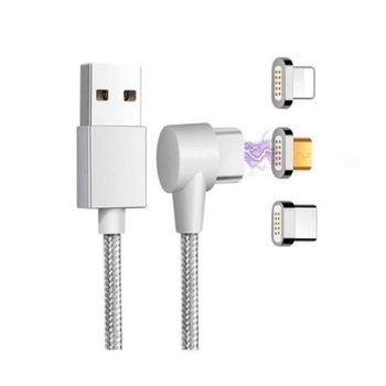 Cablu de date sau incarcare magnetic 3 in 1 Micro USB, Type-C, Lightning 1m, Argintiu Cablu de date sau incarcare magnetic 3 in 1 Micro USB, Type-C, Lightning 1m, Argintiu