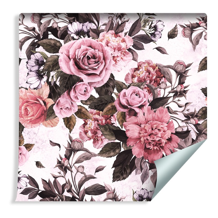 Tapéta Virágos - Rózsák és peóniák Méret 53cm x 10m Vlies, Retro, Decor 3D, Modern, Könnyen tisztítható, Nappali