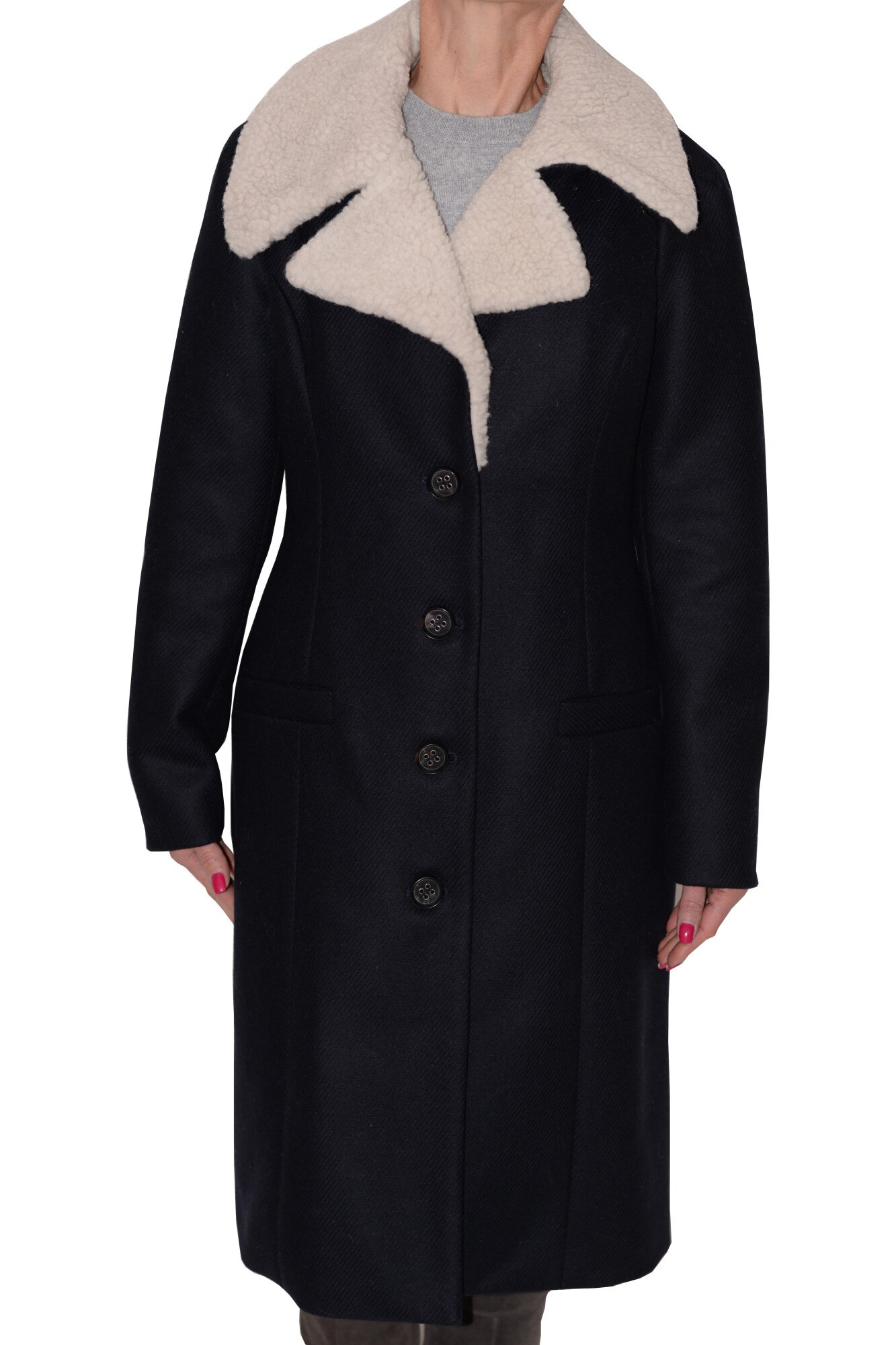 Palton Bleumarin, cu guler de blana, Albastru marin, S