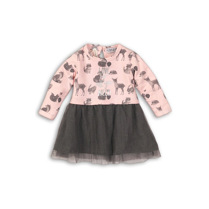 Rochita pentru fetite, Dirkje, cu animalute, roz