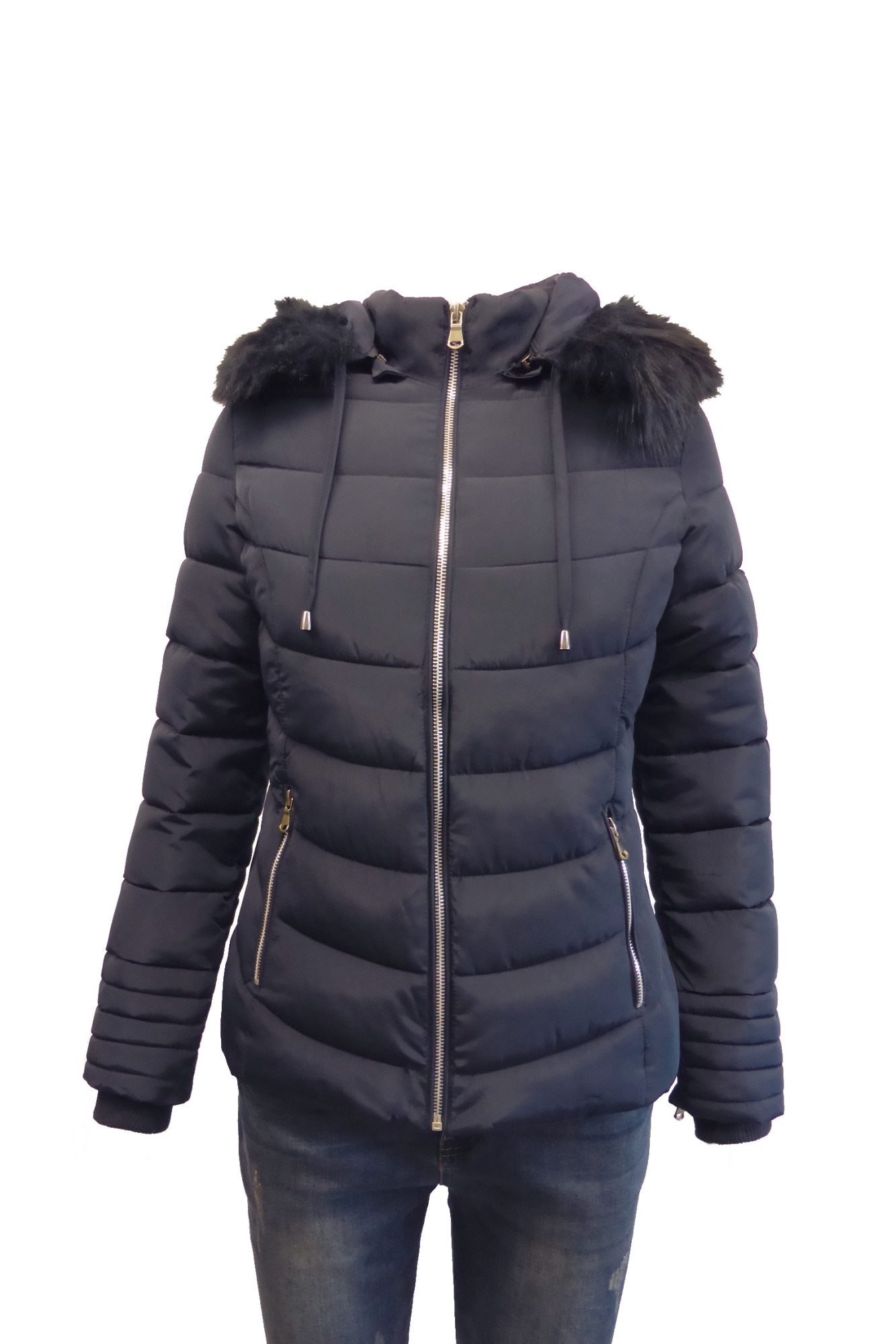 Geaca dama UNIVERS FASHION cu vatelina, blana sintetica detasabila la gluga, culoare albastru