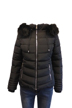 Geaca dama UNIVERS FASHION cu vatelina, blana sintetica detasabila la gluga, culoare negru, XS Geaca dama UNIVERS FASHION cu vatelina, blana sintetica detasabila la gluga, culoare negru, XS