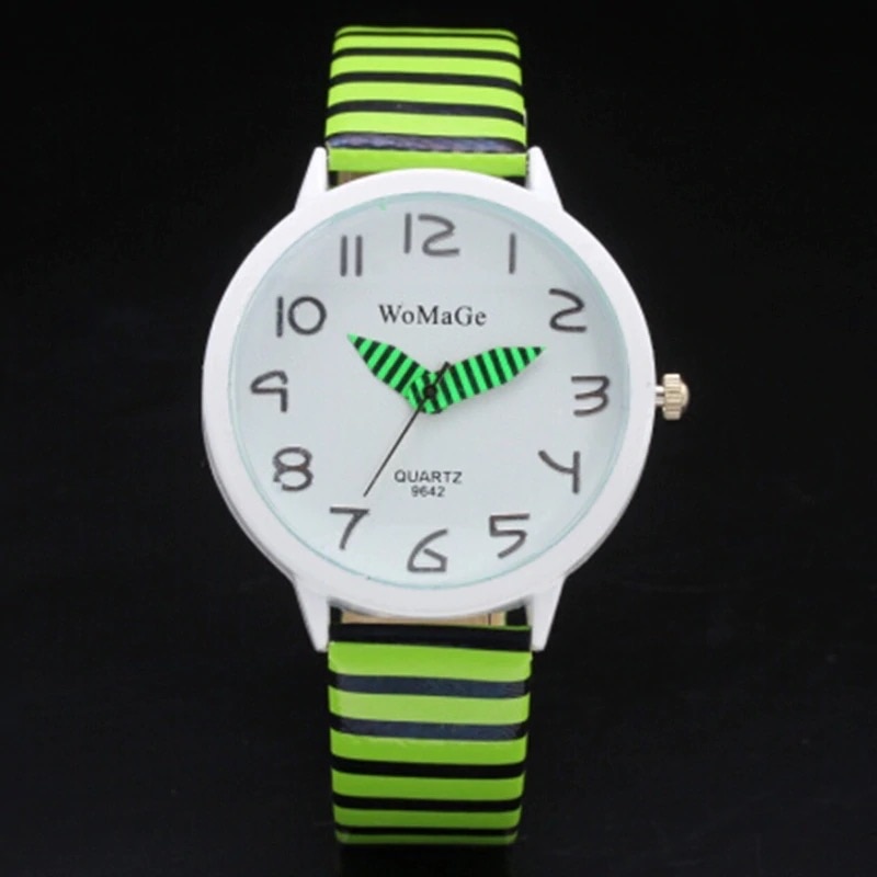 Ceas dama casual, sport Geneva Womage Zebra, verde, curea piele ecologica
