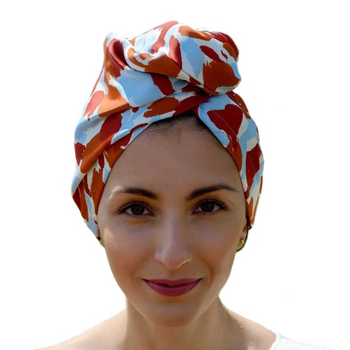 Кърпа за подсушаване на коса Headknot, бял-кафяв-син