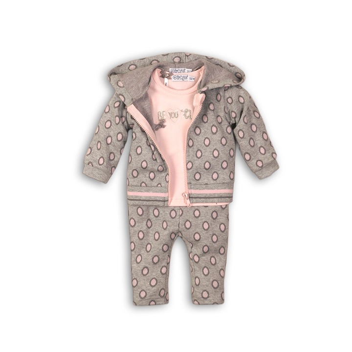 Set 3 piese bebelusi, hanorac, bluza si pantaloni, Dirkje, cu imprimeu, gri