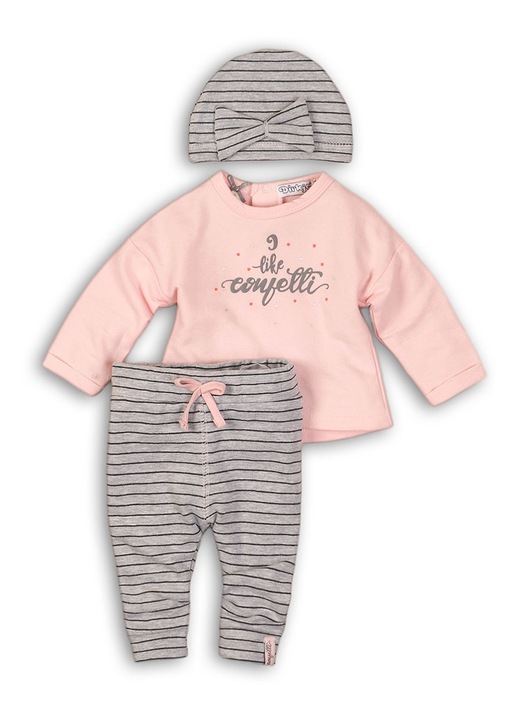 Set 3 piese bebelusi, bluza, pantaloni si caciulita cu dungi, Dirkje, Confetti, roz