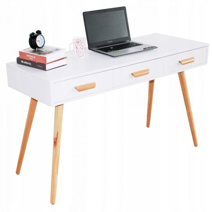 Modernhome íróasztal, multifunkcionális, smink asztalként használható, 3 fiókkal, fehér, 120x45x75cm