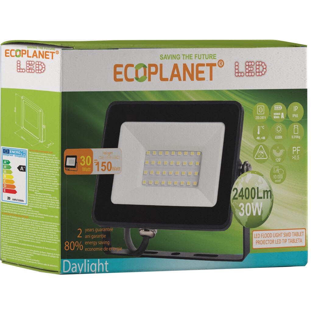 Proiector LED Ecoplanet, Slim Tablet SMD, 30W (200W), 2400LM, 220V, lumina rece 6500k