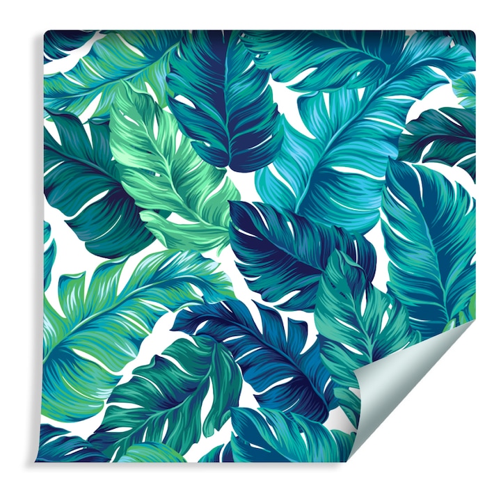 Tapéta Gyönyörű türkiz trópusi levelekb Méret 53cm x 10m Vlies, Egzotikus növények, Absztrakt, Fantázia, Nedvességálló, Modern art, Nappali