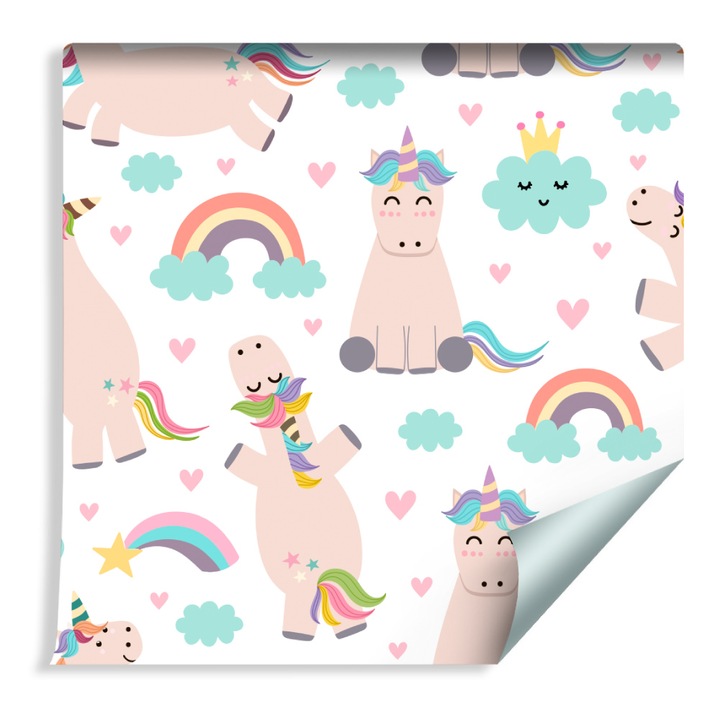 Tapet Copii Unicorni si Curcubeu 53cm x 10m