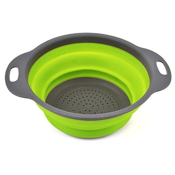 Strecuratoare pliabila din silicon , VELCO, diametru 20 cm , verde/gri Strecuratoare pliabila din silicon , VELCO, diametru 20 cm , verde/gri