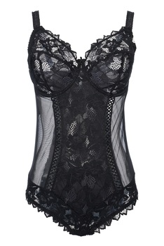 Body tip corset, modelator, fara burete, din dantela, tul si microfibra, Colectie frantuzeasca S Complexe Arum, Negru Body tip corset, modelator, fara burete, din dantela, tul si microfibra, Colectie frantuzeasca S Complexe Arum, Negru