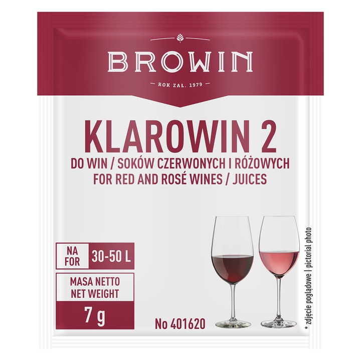 Пречистващо вещество Biowin, Klarowin 2 за червено вино, 7 грама
