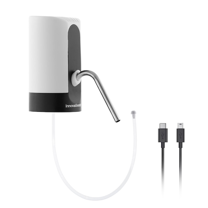 Помпа за вода електрическа InnovaGoods, USB зареждане, 1200 mAh, Бутилки до 20 литра, BPA Free, Бял/ Черен