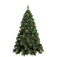 Brad artificial cu leduri Zazui, verde cu aspect natural, cu conuri si merisoare, ace 3D, 180 cm, cu suport