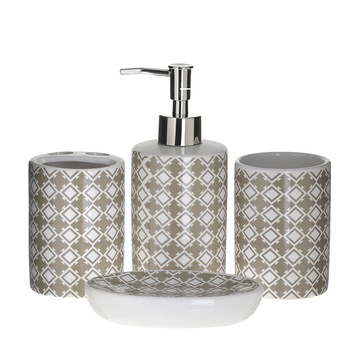 Set accesorii baie din ceramica 4 piese, cu model maro Set accesorii baie din ceramica 4 piese, cu model maro