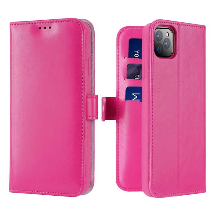 Prémium iPhone 11 Pro kártyatartós flip pink tok